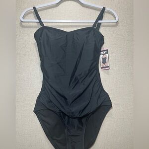 DKNY Women's One Piece Slimming Black Swimsuit Size S
